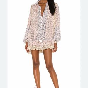 Free People Lost in You  Pastel Floral Button-Up Dress